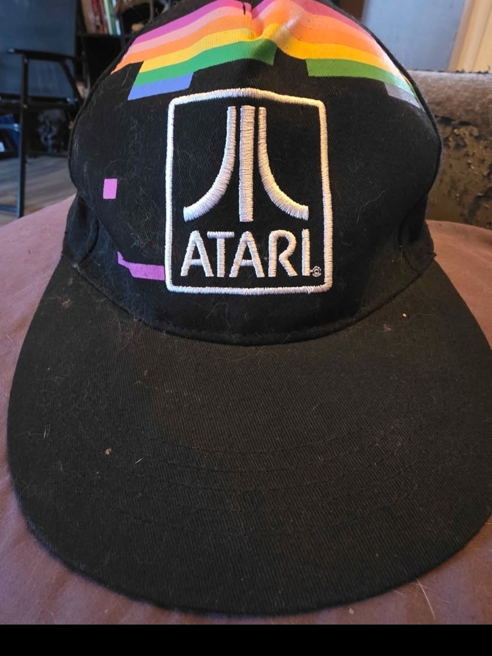 Atari Black Baseball Cap with Rainbow Graphic